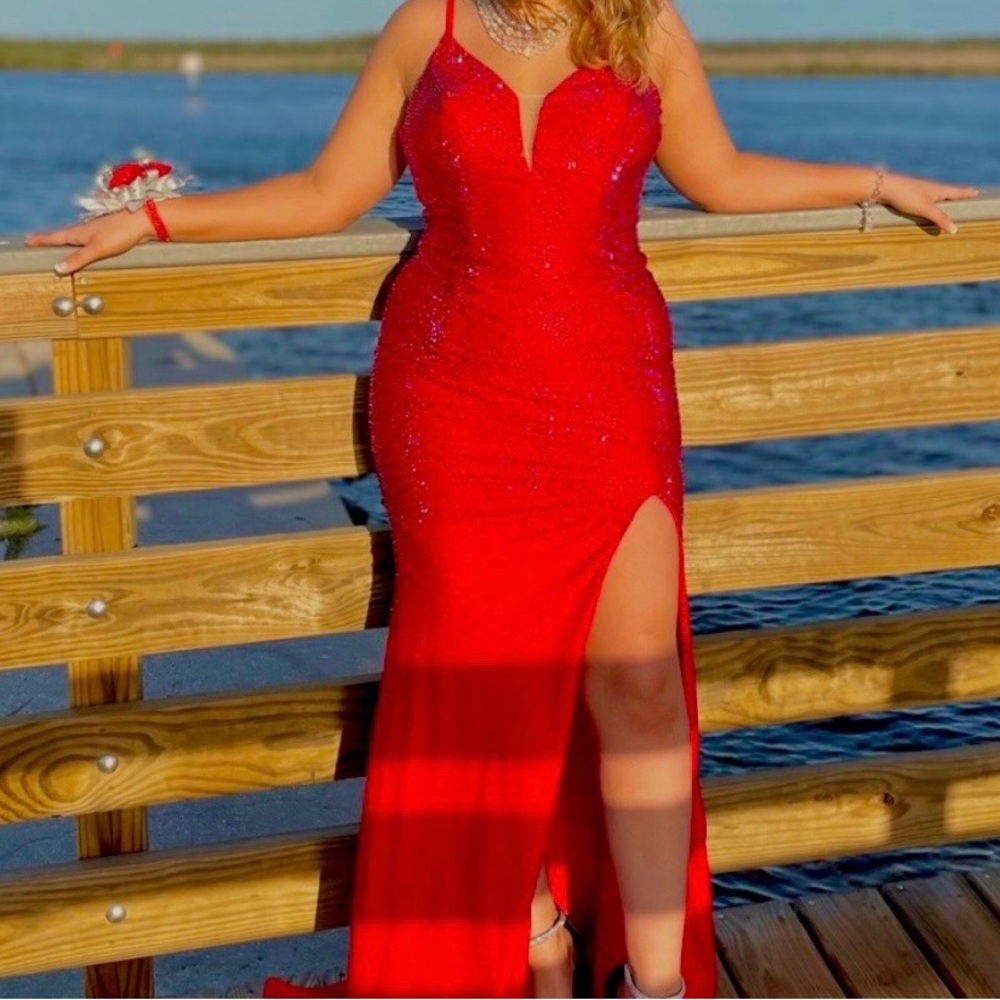 Red Prom Dress with hot stones.